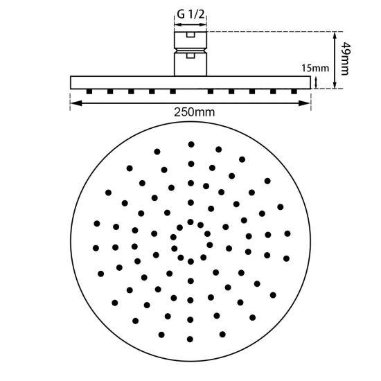 Round Gun Metal Grey Rainfall Shower Head 250mm - Living and Bathroom