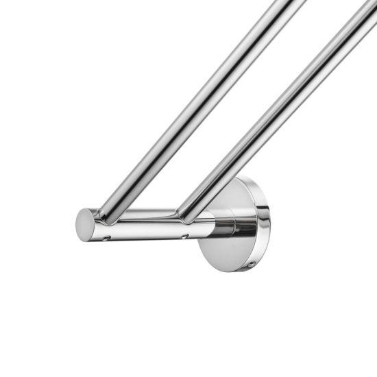 LUCID PIN Round Chrome Double Towel Rack Rail 800mm - Living and Bathroom