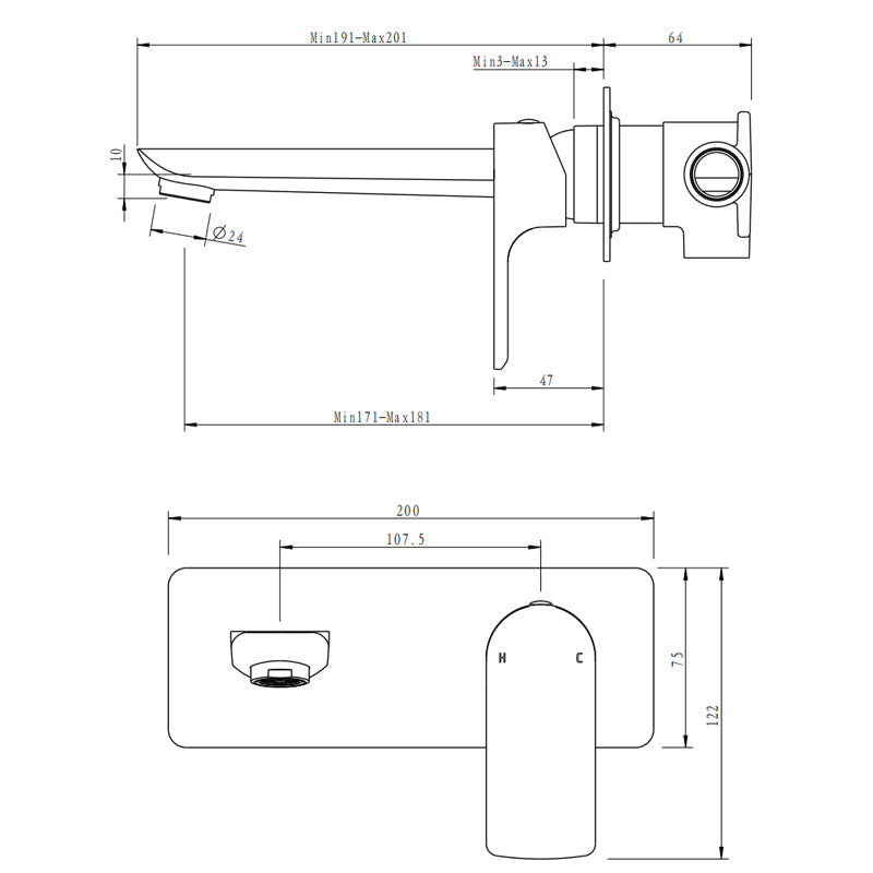 VOG Series Wall Basin/Bath Mixer Spout Set