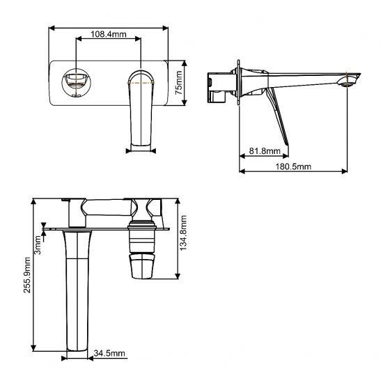 AU Square Black Bathtub/Basin Wall Mixer With Spout - Living and Bathroom