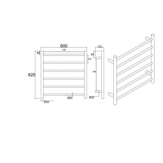 Brushed Brass Electric Heated Towel Rack 6 Bars - Living and Bathroom