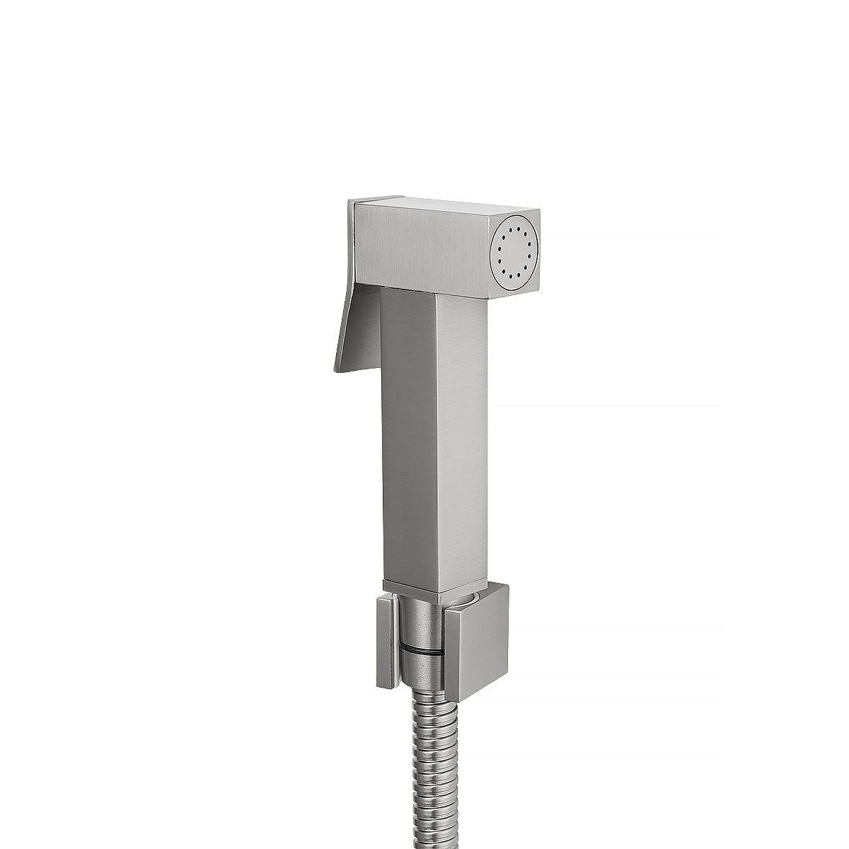 Square Brushed Nickel Brass Toilet Bidet Spray Kit with Stainless Steel Hose - Living and Bathroom