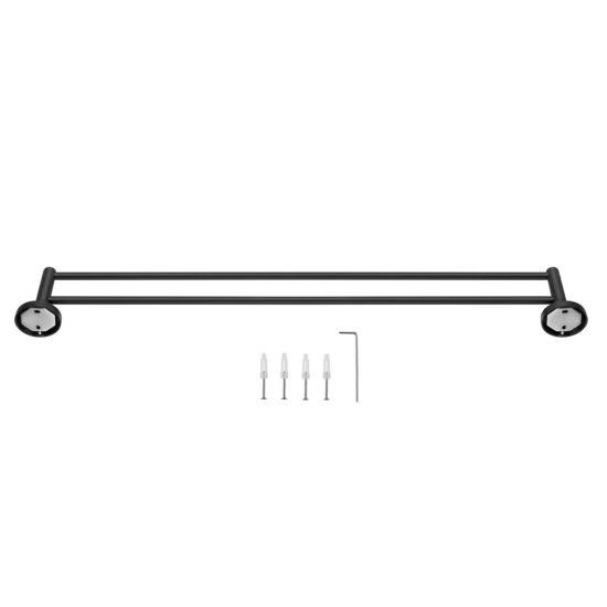 LUCID PIN Round Black Double Towel Rack Rail 800mm - Living and Bathroom