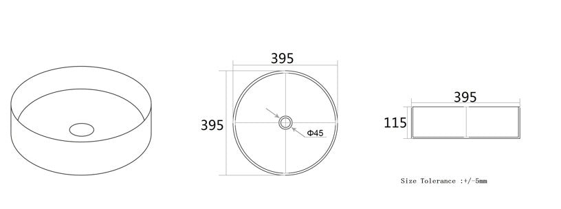 Olley Above Counter Basin 390*390*105 Matte Black