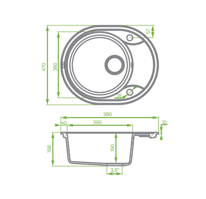 Laveo Dafne Grey Granite Single Bowl Stone Kitchen Sink 470*580*198mm(including Space Saving Siphon and Click-clack Plug)