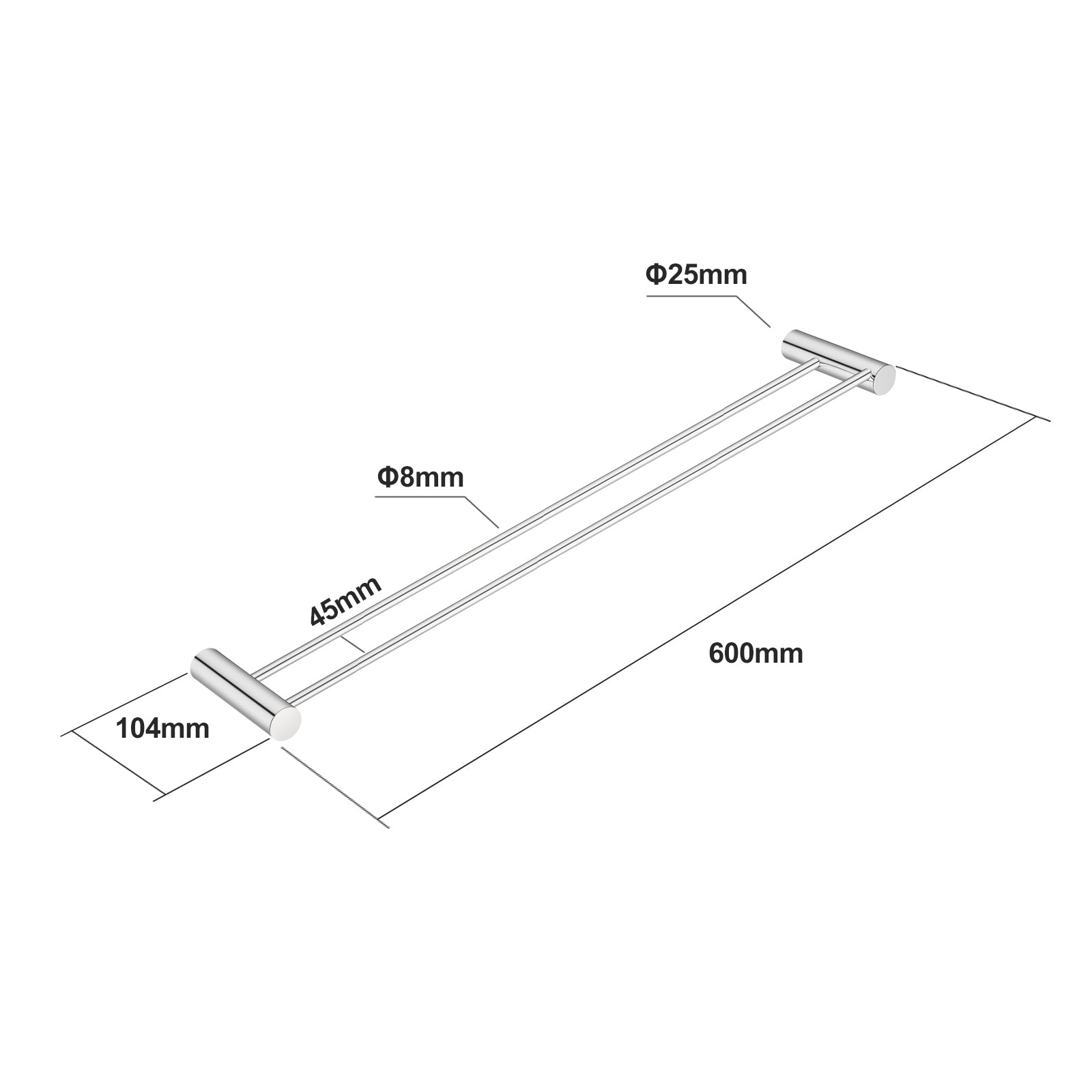 Chrome Double Towel Rail 600mm
