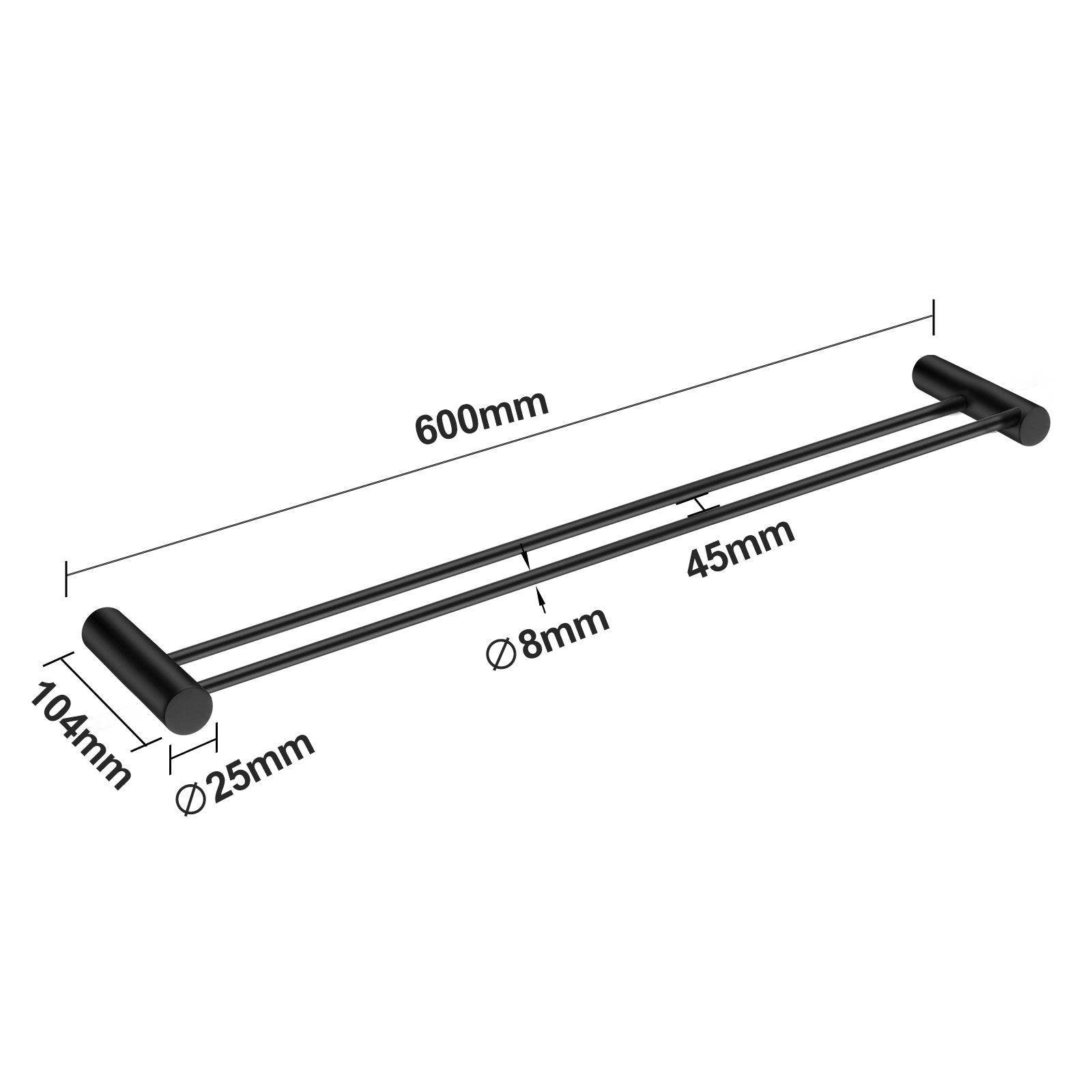 Black Double Towel Rail 600mm