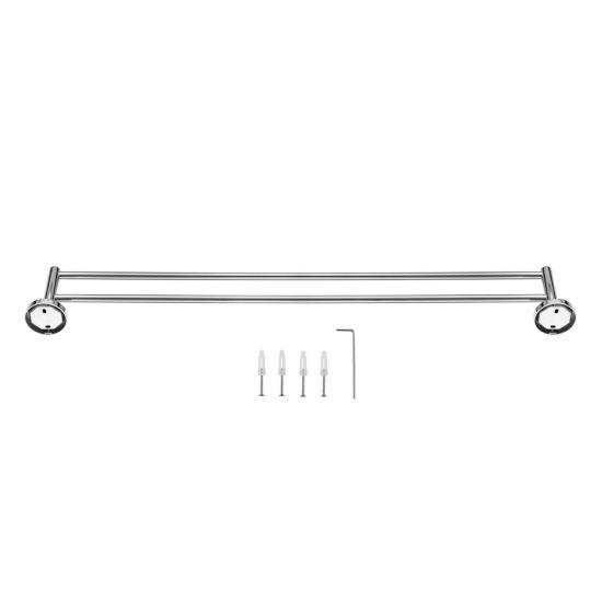 LUCID PIN Round Chrome Double Towel Rack Rail 800mm - Living and Bathroom