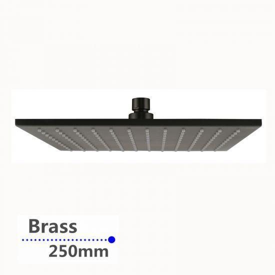 Square Gun Metal Grey Brass Rainfall Shower Head 250mm - Living and Bathroom