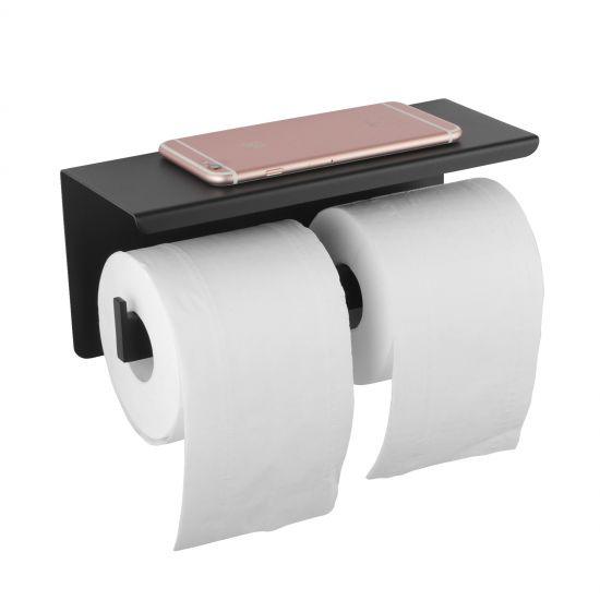 IVANO Series Black Double Toilet Paper Holder with Cover - Living and Bathroom