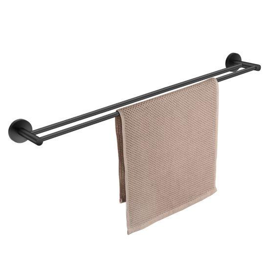 LUCID PIN Round Black Double Towel Rack Rail 800mm - Living and Bathroom