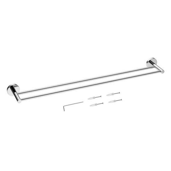 LUCID PIN Round Chrome Double Towel Rack Rail 800mm - Living and Bathroom
