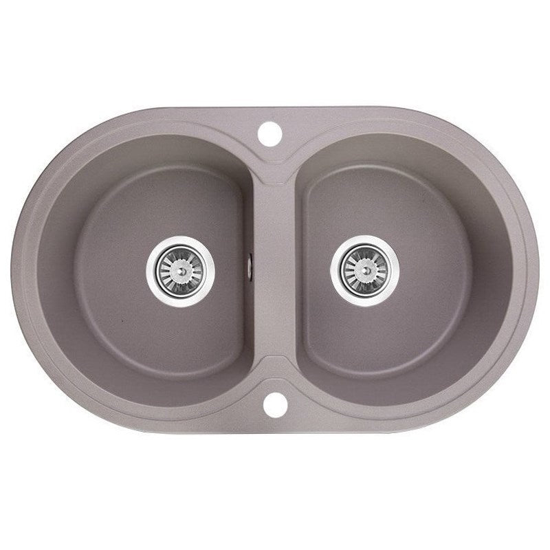 Laveo Dafne Grey Granite Double Bowl Stone Kitchen Sink 470*780*204mm(including Space Saving Siphon and Click-clack Plug)