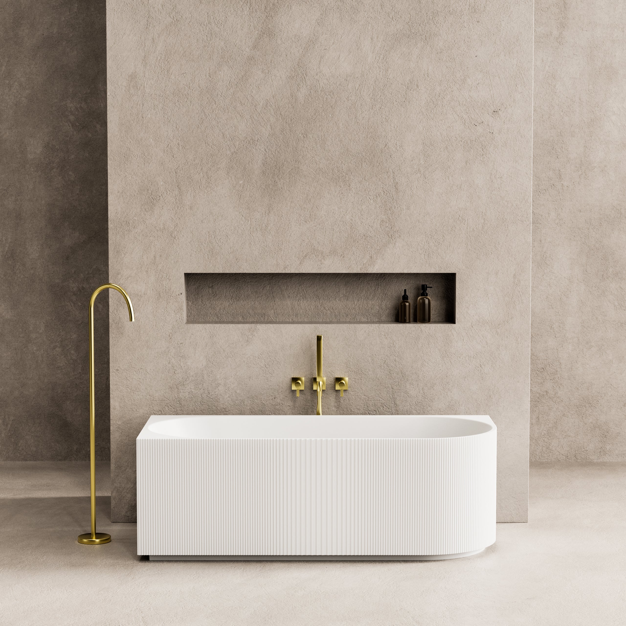 CETO Capri Groove 1700mm Fluted Oval Freestanding Left Corner Bathtub Matte White