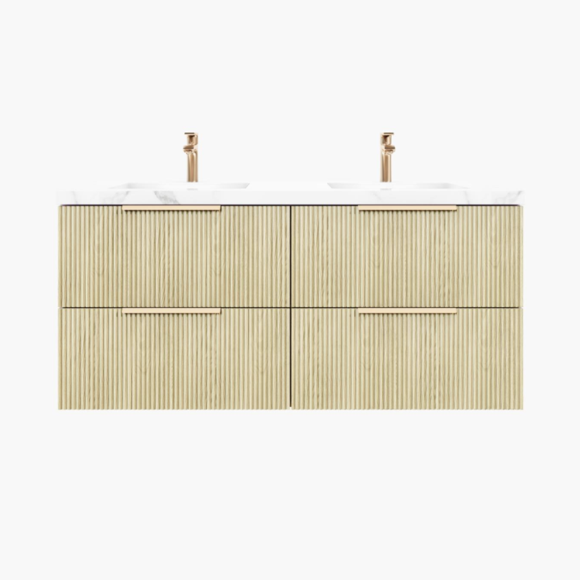 Eden PVC Fluted Waterproof Wall Hung Bathroom Vanity Classic Oak