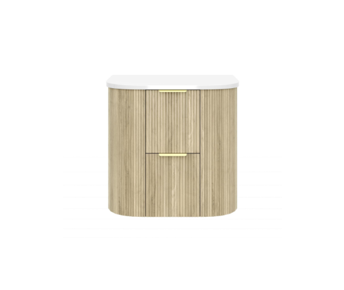 Artis PVC Fluted Curved Waterproof Double Drawer Wall Hung Bathroom Vanity  Classic Oak