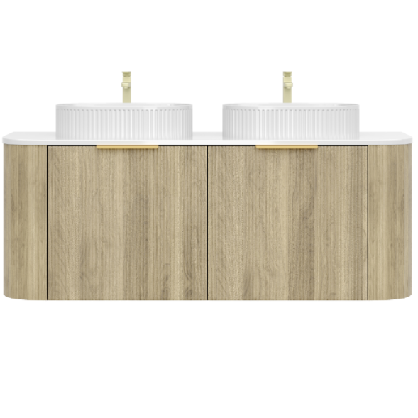 Artis PVC Fluted Curved Waterproof Single Drawer With Hidden Smaller Top Drawer Wall Hung Bathroom Vanity  Classic Oak