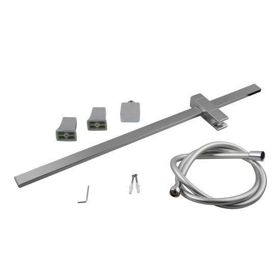 Square Chrome Wall Mounted Sliding Rail with Water Hose & Wall Connector Only - Living and Bathroom