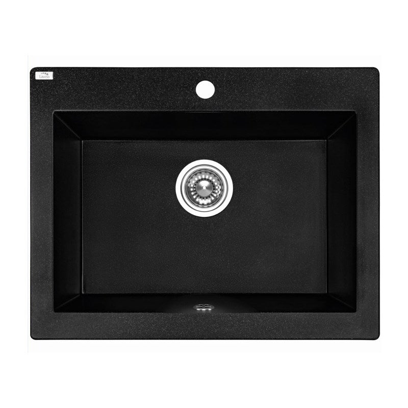 Laveo Komodo Black Granite Single Bowl Stone Kitchen Sink 490*580*220mm(including Space Saving Siphon and Click-clack Plug)
