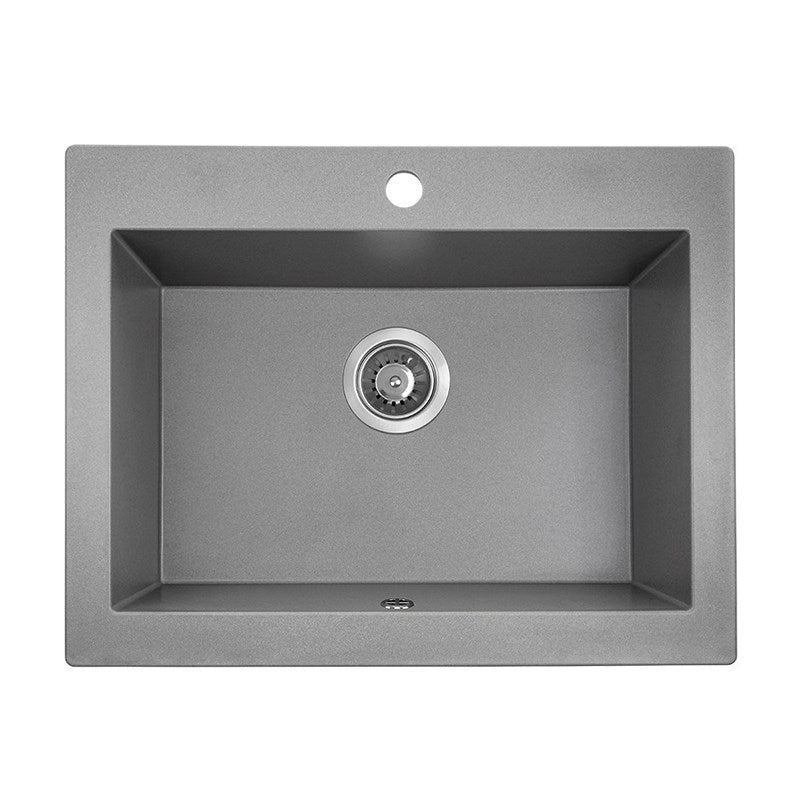 Laveo Komodo Grey Granite Single Bowl Stone Kitchen Sink 490*580*220mm(including Space Saving Siphon and Click-clack Plug)