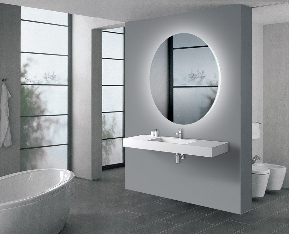 900mm Round 3 Color Lighting Backlit LED Mirror Touch Sensor Switch Defogger Pad Wall Mounted