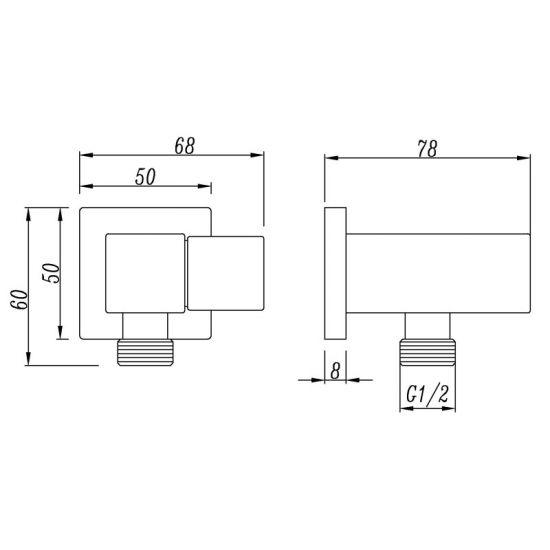 Square Black Shower Holder Wall Connector & Hose Only - Living and Bathroom