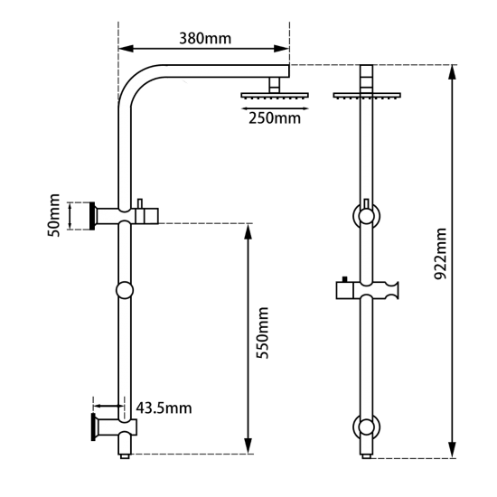 10'' Round Brushed Nickel Shower Station Top Water Inlet(Right Angle) - Living and Bathroom