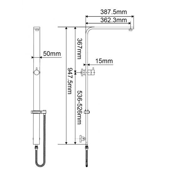 Black Square Shower Station without Shower Head and Handheld Shower(Wide Rail) - Living and Bathroom