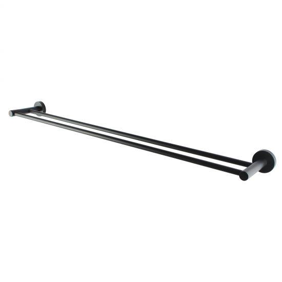 LUCID PIN Round Black Double Towel Rack Rail 800mm - Living and Bathroom