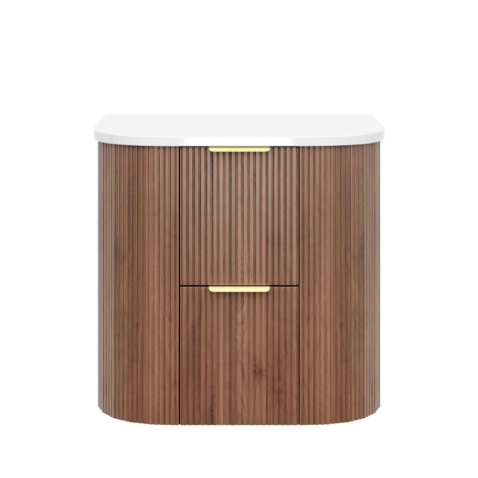 Artis PVC Fluted Curved Waterproof Double Drawer Wall Hung Bathroom Vanity Prime Oak