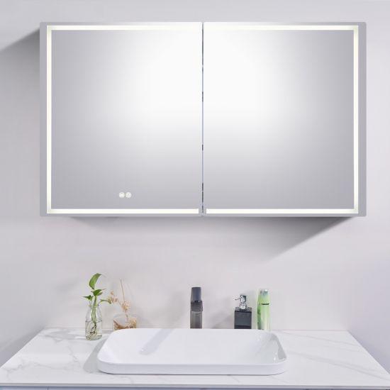 1200*720*139mm Silver Brushed Rectangular LED Mirror Shaving Cabinet(Double Doors,Anti-Fogging) - Living and Bathroom