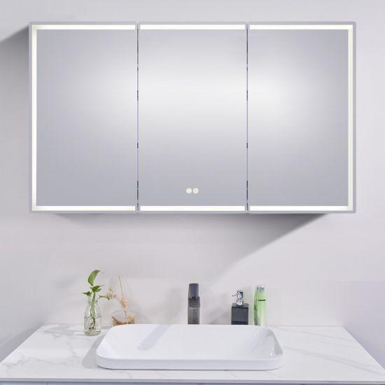 1500*720*139mm Silver Brushed Rectangular LED Mirror Shaving Cabinet(Three Doors,Anti-Fogging) - Living and Bathroom