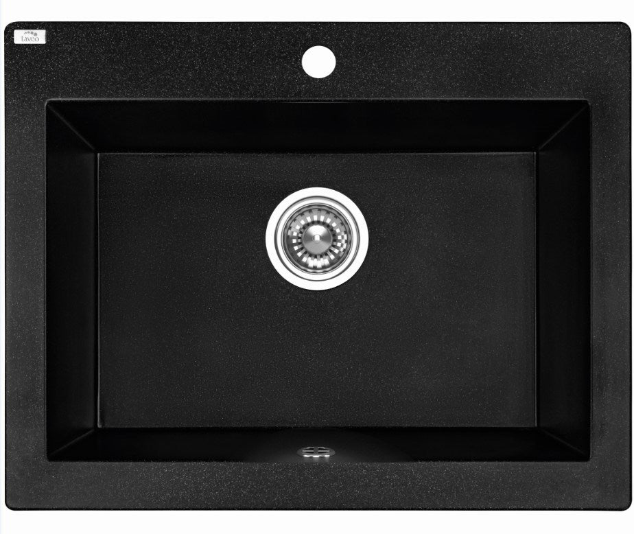 Laveo Komodo Black Granite Single Bowl Stone Kitchen Sink 490*580*220mm(including Space Saving Siphon and Click-clack Plug)
