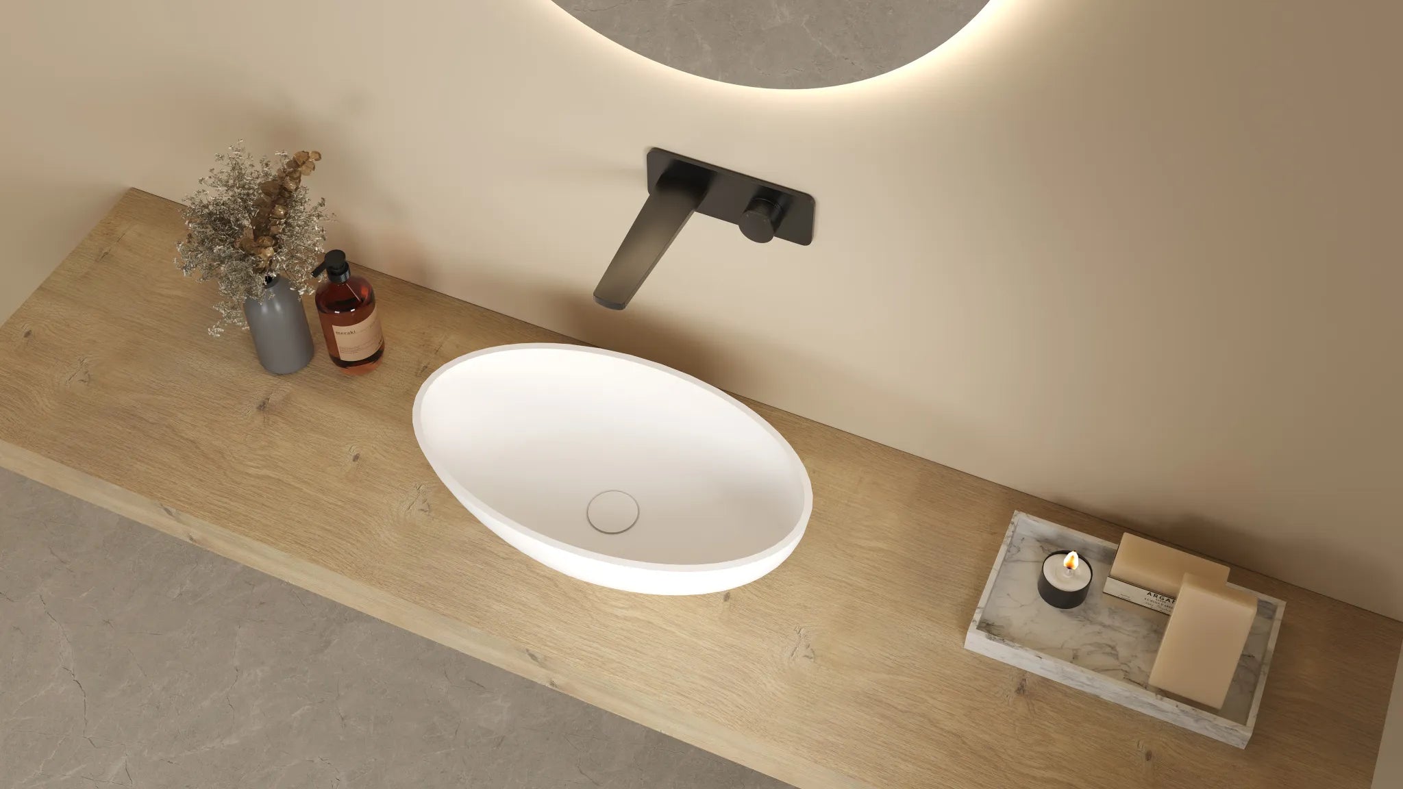 Kirra Solid Surface Above Counter Basin 528x309x165 Matte White