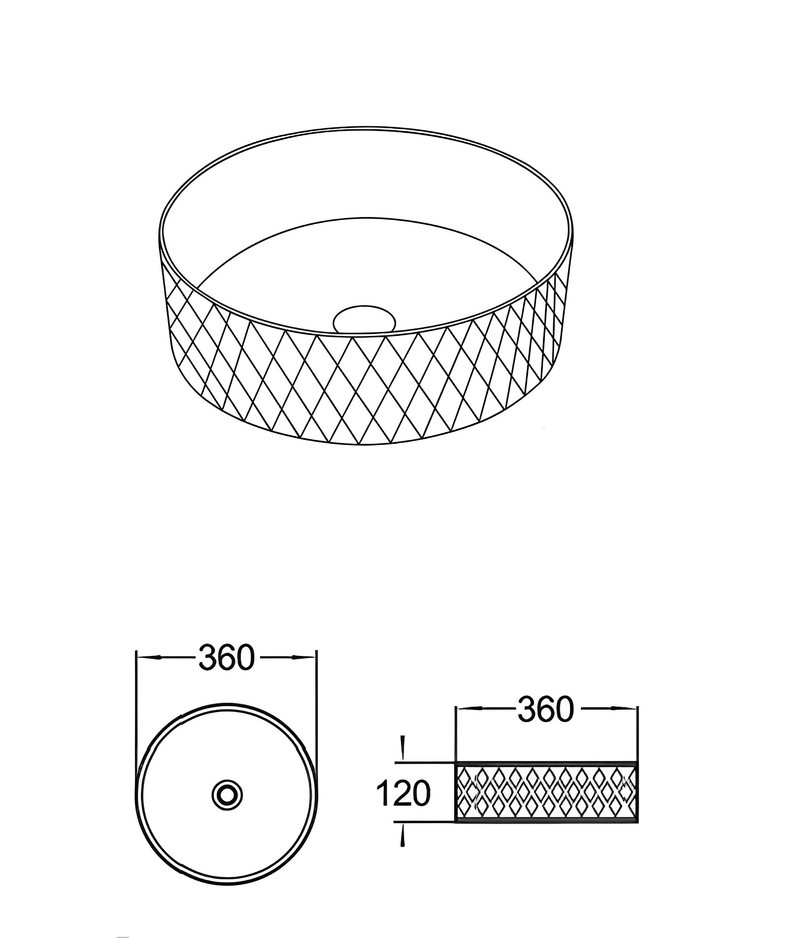 Ollia Diamond Above Counter Basin 360*360*120 Matt black outside,matt white inside