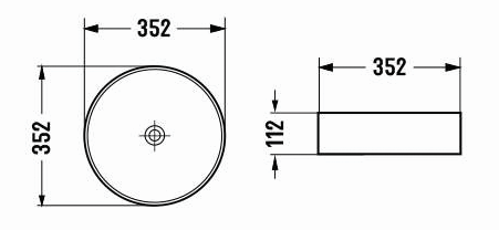 Matte white above counter basin 352*352*112mm.
