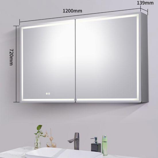 1200*720*139mm Silver Brushed Rectangular LED Mirror Shaving Cabinet(Double Doors,Anti-Fogging) - Living and Bathroom
