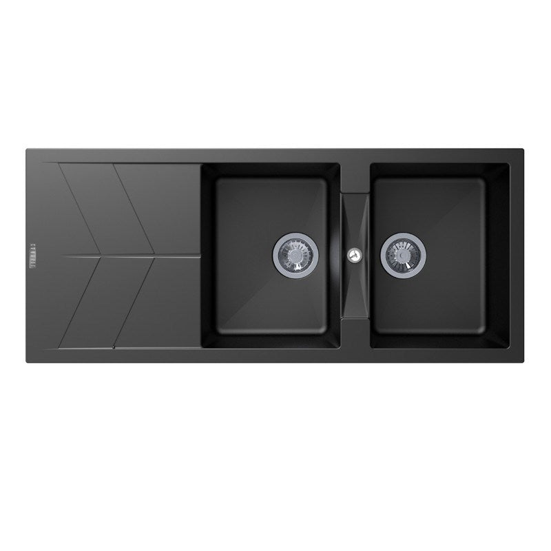 Black Carysil Jazz D-200 Double Bowl with Drain Board Stone Kitchen Sink 1150*500mm