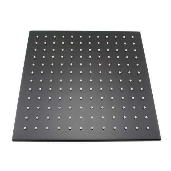 Square Black Brass Rainfall Shower Head 250mm - Living and Bathroom