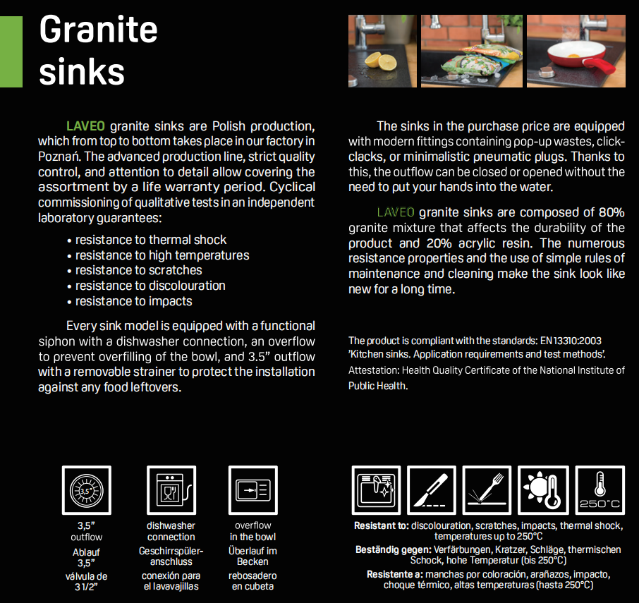 Laveo Dafne Beige Granite Single Bowl Stone Kitchen Sink 510*205mm(including Space Saving Siphon and Click-clack Plug)