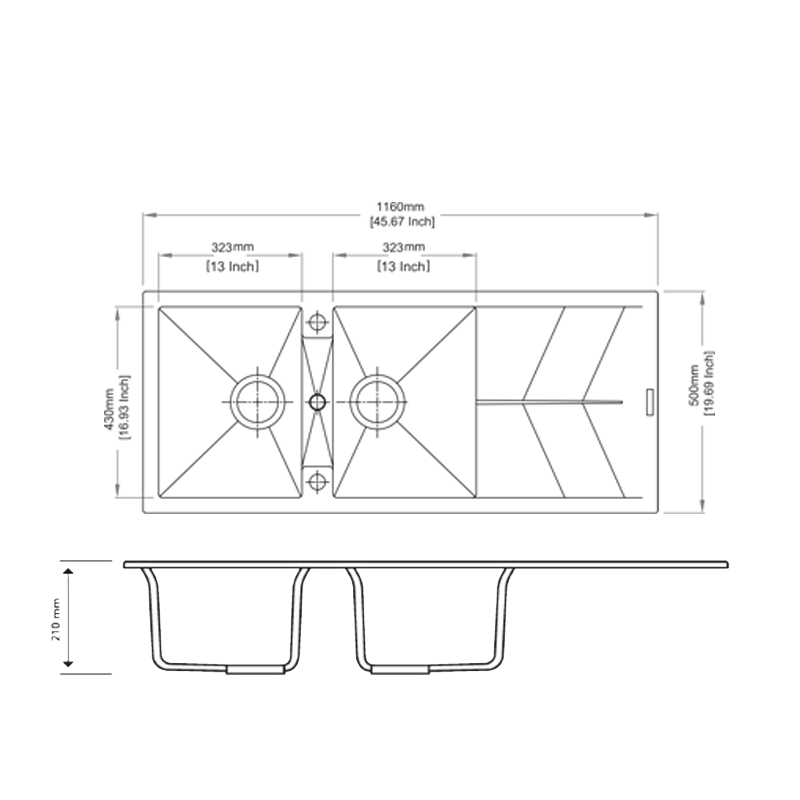 Black Carysil Jazz D-200 Double Bowl with Drain Board Stone Kitchen Sink 1150*500mm