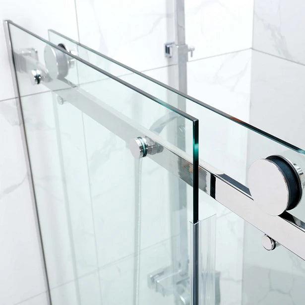 Frameless Adjustable Wall to Wall Sliding Shower Screen Brushed Nickel - Living and Bathroom