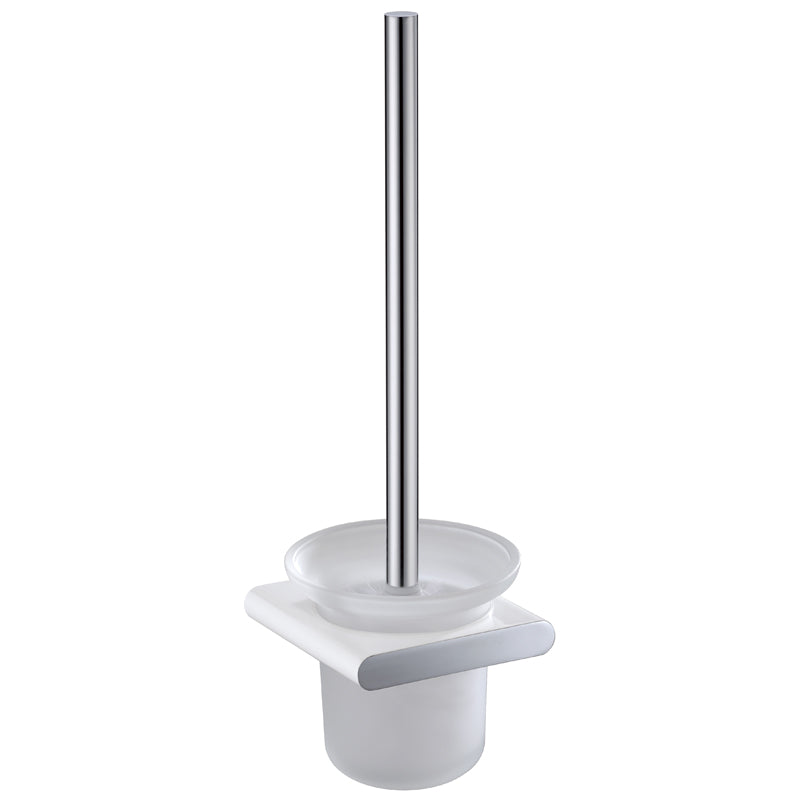 Cora Round Cornered Rectangle Toilet Brush Holder - Chrome & White