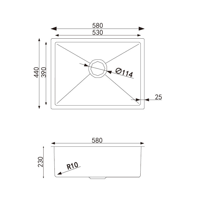 Round Corner Dark Grey Stainless Steel Handmade Single Bowl Kitchen Sink 580*440*230mm(with dark grey waste)