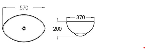 Gloss White Fine Ceramic Above-counter basin 570 x 370 x 200 mm
