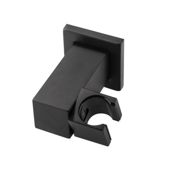 Square Black Shower Holder Wall Connector & Hose Only - Living and Bathroom