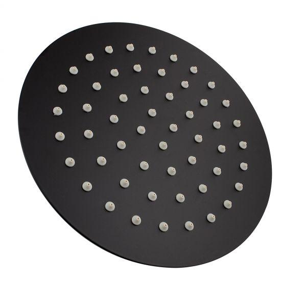Super-slim Round Black Rainfall Shower Head 200mm - Living and Bathroom