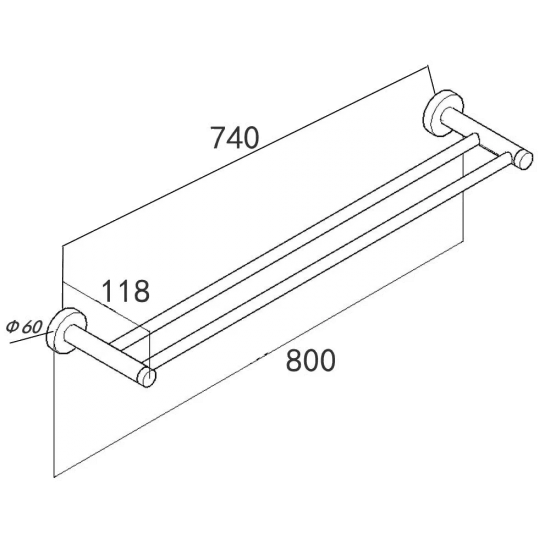 LUCID PIN Series Round Brushed Nickel Double Towel Rack Rail 800mm - Living and Bathroom