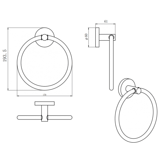 LUCID PIN Round Chrome Hand Towel Ring - Living and Bathroom