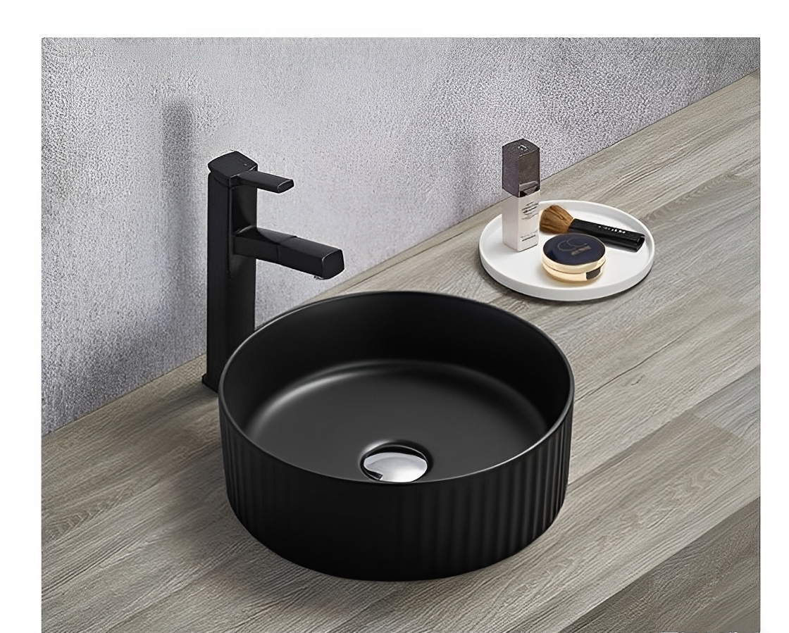 Olley Fluted Art Basin 360*360*115 Gloss Black